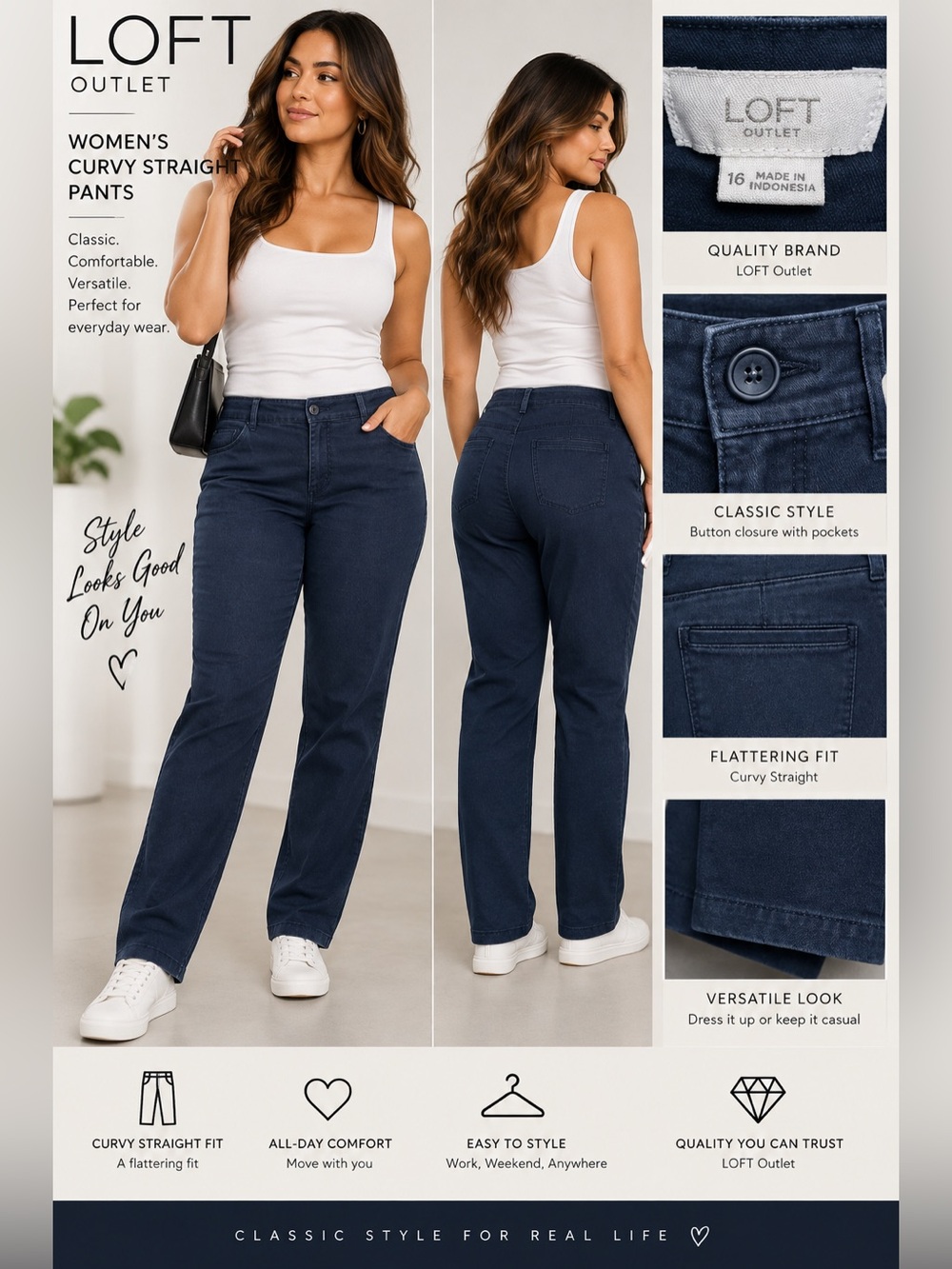 LOFT Women's Curvy Straight pants  - Navy size 16